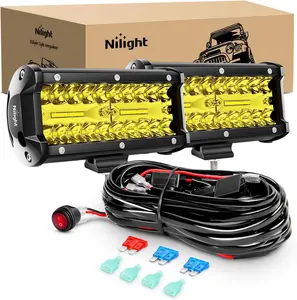 Nilight Led Light Bar 2PCS 6.5 Inch Amber 120W Spot Flood Combo 12000LM Waterproof Triple Rows Off Road Fog Lights with 16AWG Wiring Harness Kit-2 Lead