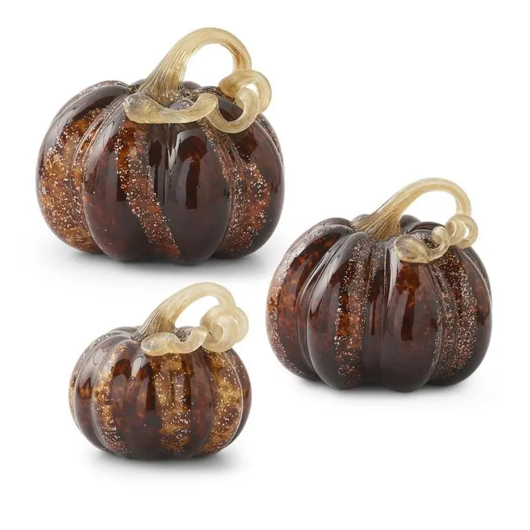 Brown Speckled Handblown Glass Pumpkins - 3 Sizes