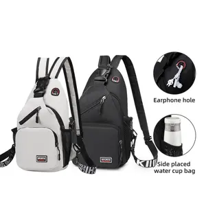 Men Women Crossbody Sling Bag Chest Backpack Sport Casual Daypack Travel Outdoor Shoulder Bag with Water Bottle Holder Earphone Hole for Hiking Cycling Running father day gift