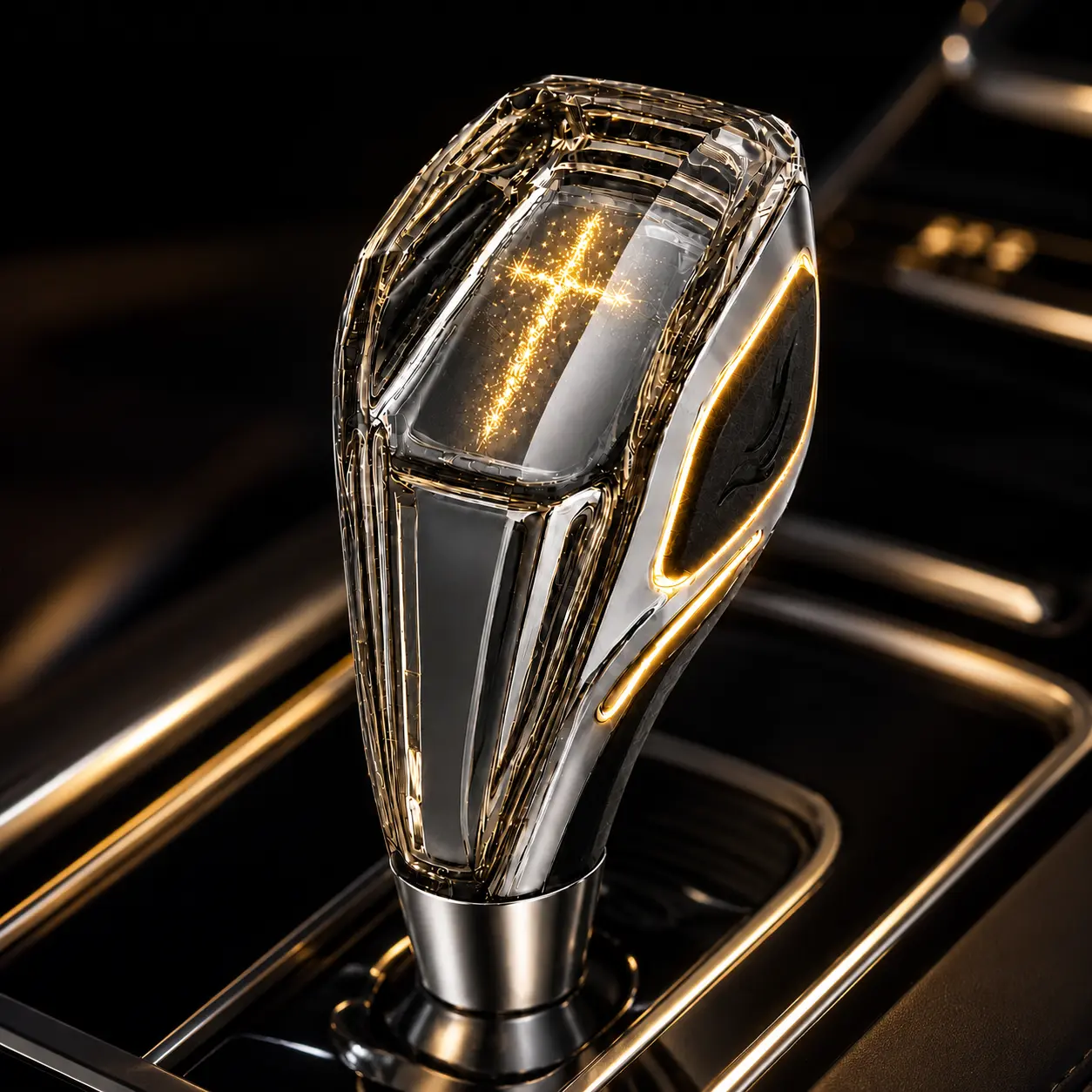Rechargeable Crystal Cross Gear Shift Knob, Universal Twist-On LED Shift Knob with RGB Light, Type-C Charging Christian Car Interior Accessory Gift