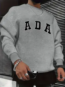 Men's Long Sleeve Casual Sweatshirt, Ada Letter Print, Fitted Round Neck Design, Thick Warm Fabric, Ideal for Outdoor Sports & Daily Wear