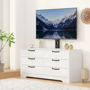 63" Modern TV Stand with Mount for 75 Inch TV, 6 Drawer Adjustable Height Media Console, Sturdy MDF Entertainment Center for Living Room, Bedroom & Office