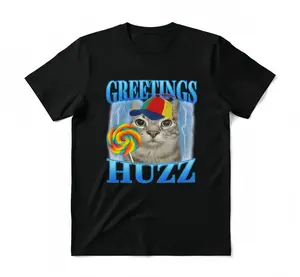 Lollipop Cat Meme Greetings Huzz Funny Silly Cats Brainrot T-Shirt for Men Women Kids Graphic Tees oversized tshirt women vintage graphic tees t shirts women
