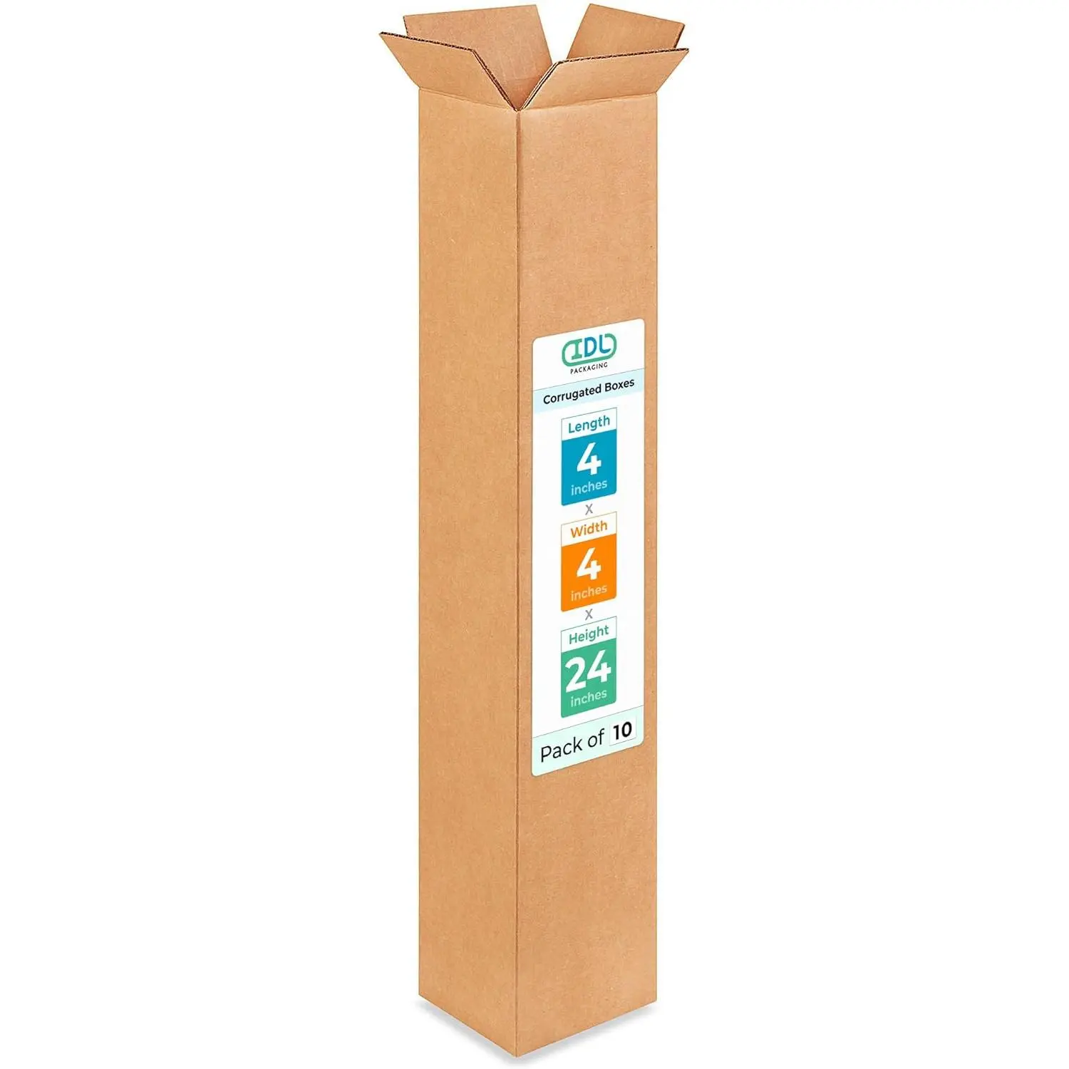 Tall Moving & Shipping Boxes 4x4x24 inches (10-Pack) - Extra Strength 200 lb vs Regular - Corrugated Strong Boxes for Packaging Moving - Cardboard Box, Made in USA - Packing Box by IDL Packaging