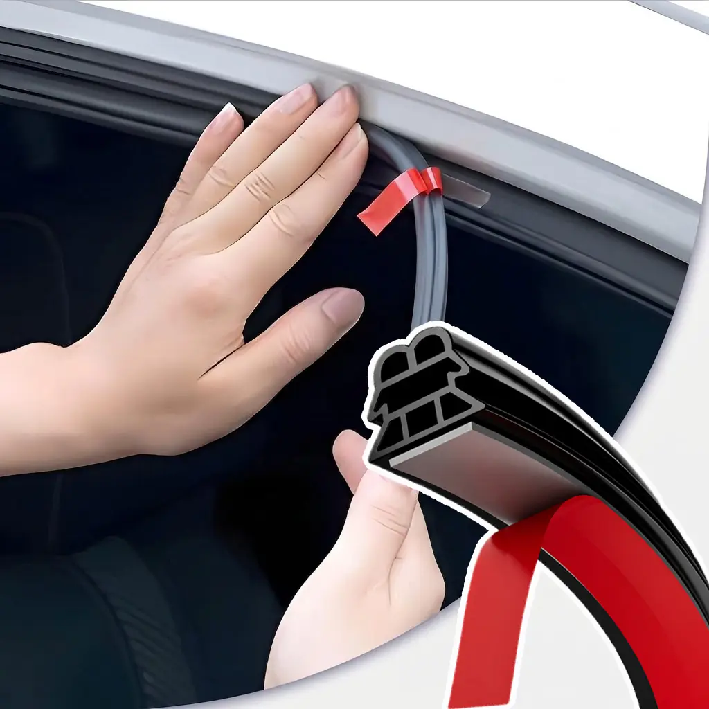 Upgrade 52.5Ft Automotive Weather Stripping Universal Self-Adhesive, Triple-Layer 6-Hole Car Door Soundproof Rubber Seal for Cars, Trucks, SUVs, RVs Hood Cover Replacement