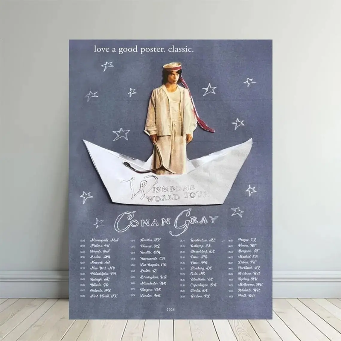 Conan Gray Wishbone World Tour 2026 Unframed Art Print - Space Theme Design, 27x40 Multi-Size Home Wall Decor, Kid Room Accent, Wardrobe/Balcony/Vehicles Decor, 65% Off, Free Shipping