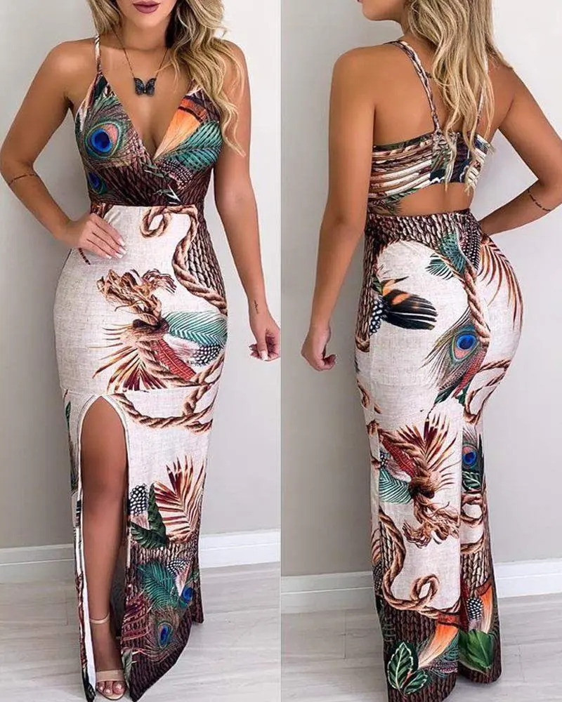 Peacock Feather Print Maxi