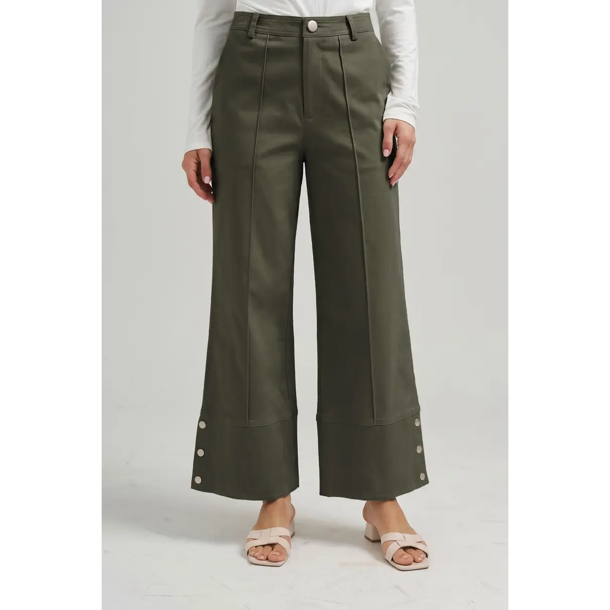 Able Olive Pintuck Cotton Twill Button Pants