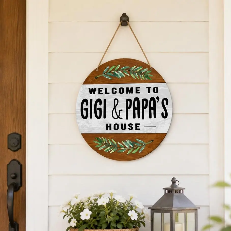 Personalized Metal Welcome Sign for Gigi & Papa, Farmhouse Front Door Wall Decor, Grandparents Gift