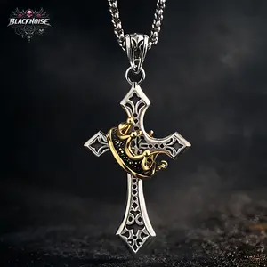 Crown Cross Pendant Necklace – Vintage Goth Stainless Steel Jewelry