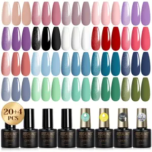 24pcs Long-Lasting, Hypoallergenic Gel Nail Polish Set - Base Coat, Gel Glitter, Matt Top Coat for Nail Art Design - Free of Alcohol, Cruelty-Free, and Gentle on Nails