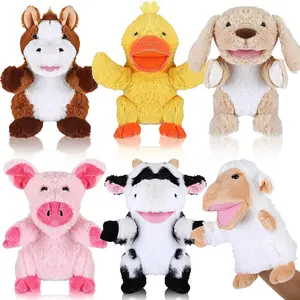 6 Pieces Animal Hand Puppets for Kids with Working Mouth, Toddler Plush Animal Toy for Show Theater Birthday Easter Basket Stuffers(Farm,9.84 Inches/ 25 cm)