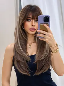 Synthetic Wig with Bangs, Long Curly Hair for Women, 22 Inch Daily Use, Halloween & Thanksgiving Festivals, All Seasons Wear