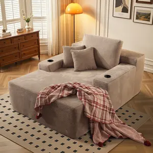 67" Oversized Boneless Chaise Lounge Chair with Extra Cloud Layer Convertible Sleeper Removable Pillows Side Pockets Upholstered Sofa Bed for Living Room Bedroom Dorm