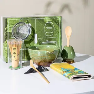 Ceramic Matcha Bowl Set,A Premium,Full Ceremonial-Grade Matcha Set that Includes A Bamboo Whisk, A Spouted Matcha Bowl, A Matcha Spoon, A Matcha Sifter, and A Matcha Stand. Perfect for Making Breakfast Drinks or Lattes.
