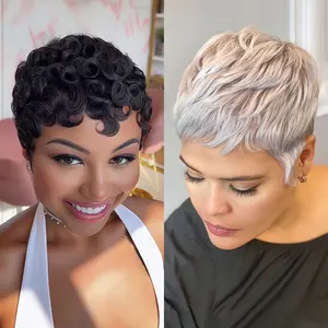 Buy 1 Get 1 Free Wig !Pixie Cut Wigs for Women Pixie Cut Wig Human Hair Short Layered Wigs Full Machine Made Short Haircut Wig with Bangs