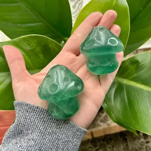 High Quality Green Fluorite Mushroom Crystal Carving Cottage-core