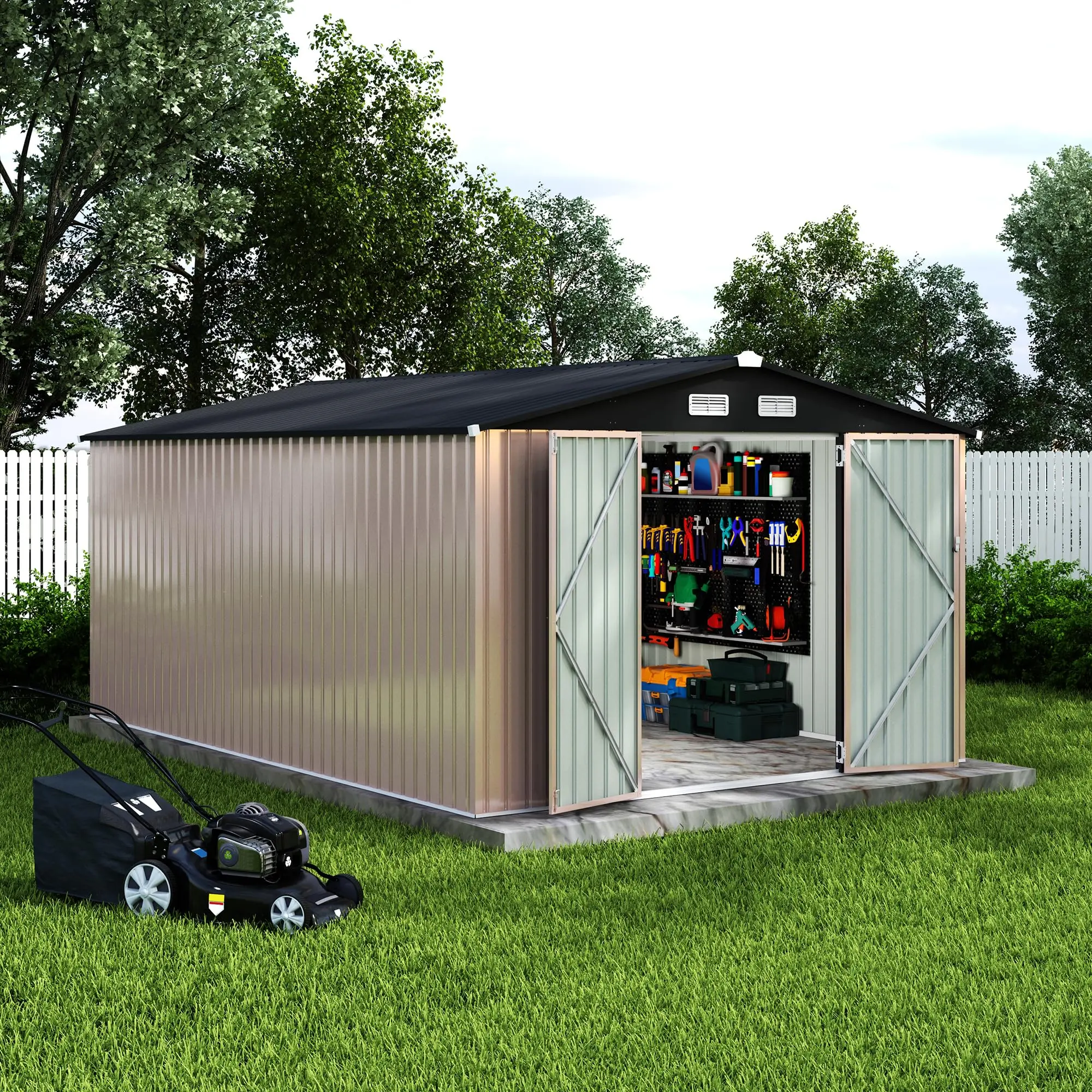 Heavy-Duty 10x14 FT Rust-Resistant Metal Outdoor Garden Shed with Air Vents & Lockable Secure Door, Spacious All-Weather Utility Storage Shed Ideal for Yard, Patio & Lawn Use