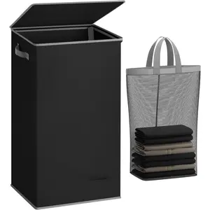 Laundry Hamper Black with Lid and Removable Bag - 100L Large and Tall Laundry Basket Collapsible with Handle for Clothing and Toys Storage - Dirty Clothes Hamper for Bedroom, bathroom, dorm