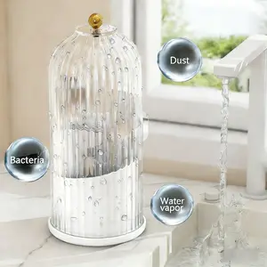 Dustproof Toothbrush Holders with Cover, Rotating Electric Toothbrush and Toothpaste Holder for Bathroom Countertop, 3 Slots Transparent Make up Brushes Organizer for Vanity Toothbrush Brushes Storage Bucket