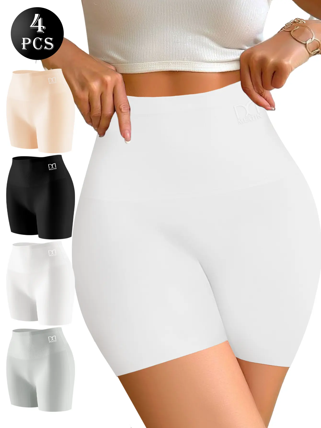 QUASTI 4-Piece High-Waisted Breathable Seamless Women's Shaping Panties, Tummy Control and Butt Lifting Shapewear, Soft and Smooth Fabric, Solid Color, Close-Fitting Shaping Panties, Everyday Comfort, Sizes S-5XL