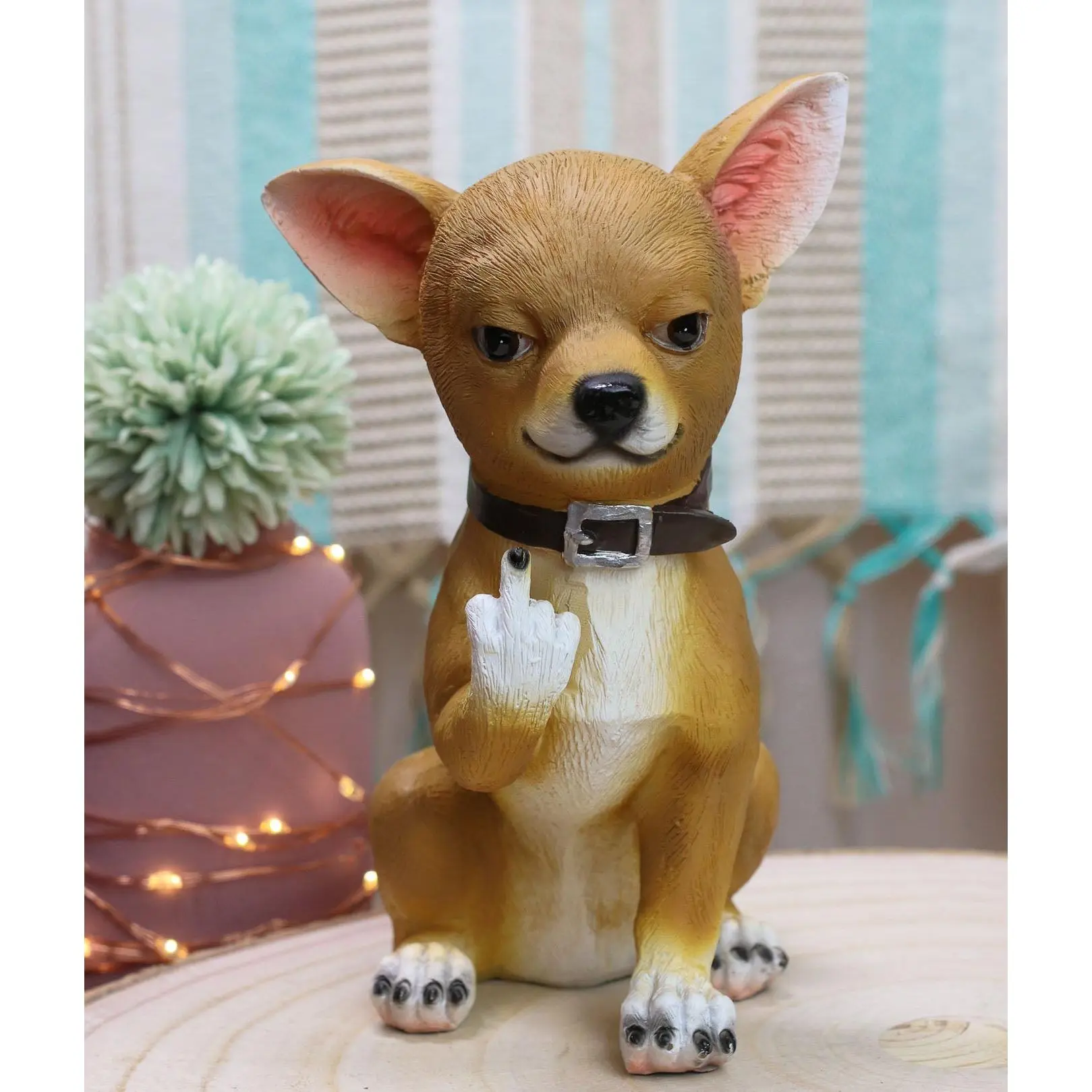 Ebros Feisty Taco Rude Chihuahua Puppy Dog Figurine - Resin Guest Greeter with Bold Detail, Textured Look, Approx. 7" Home Decor Statue