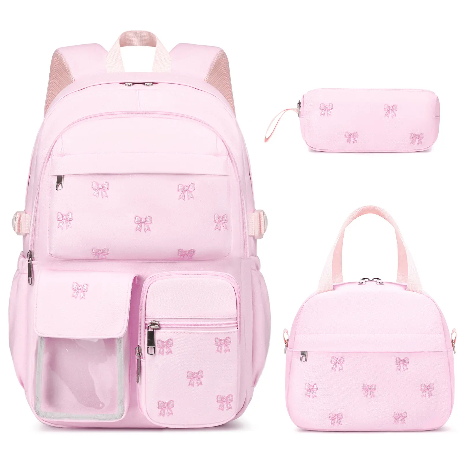 SIMILOVE Girls Backpack - 3PCS Embroidered Backpack Set for Girls with Lunch Bag and Pencil Case, Cute School Bookbag for Elementary Middle High School Students, Back to School Supplies
