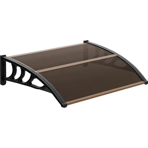 VINGLI Patio Parasol Exterior Window & Door Sunshade Canopy - 40x32 in Polycarbonate Hollow-Sheet Patio Cover with Brown Board & Black Bracket, Rain-Snow-Sun Protection, Multi-Size Options (120x40 in, 40x48 in)
