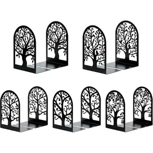 Metal Book Ends for Shelves, Modern Tree Decorative Heavy Duty Book Holders Book Stoppers for Home Office Decor, 6.9"x4.7"x3.5" (5 Pairs/10 Pcs)