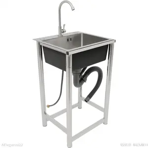 Stainless Steel Utility Sink w/Faucet, Commercial Single Bowl Kitchen Sink Freestanding, Indoor Outdoor Utility Sinks for Laundry Room Garage Shop Bathroom Home ModernAEleganza22XXALUE BAZAAR11