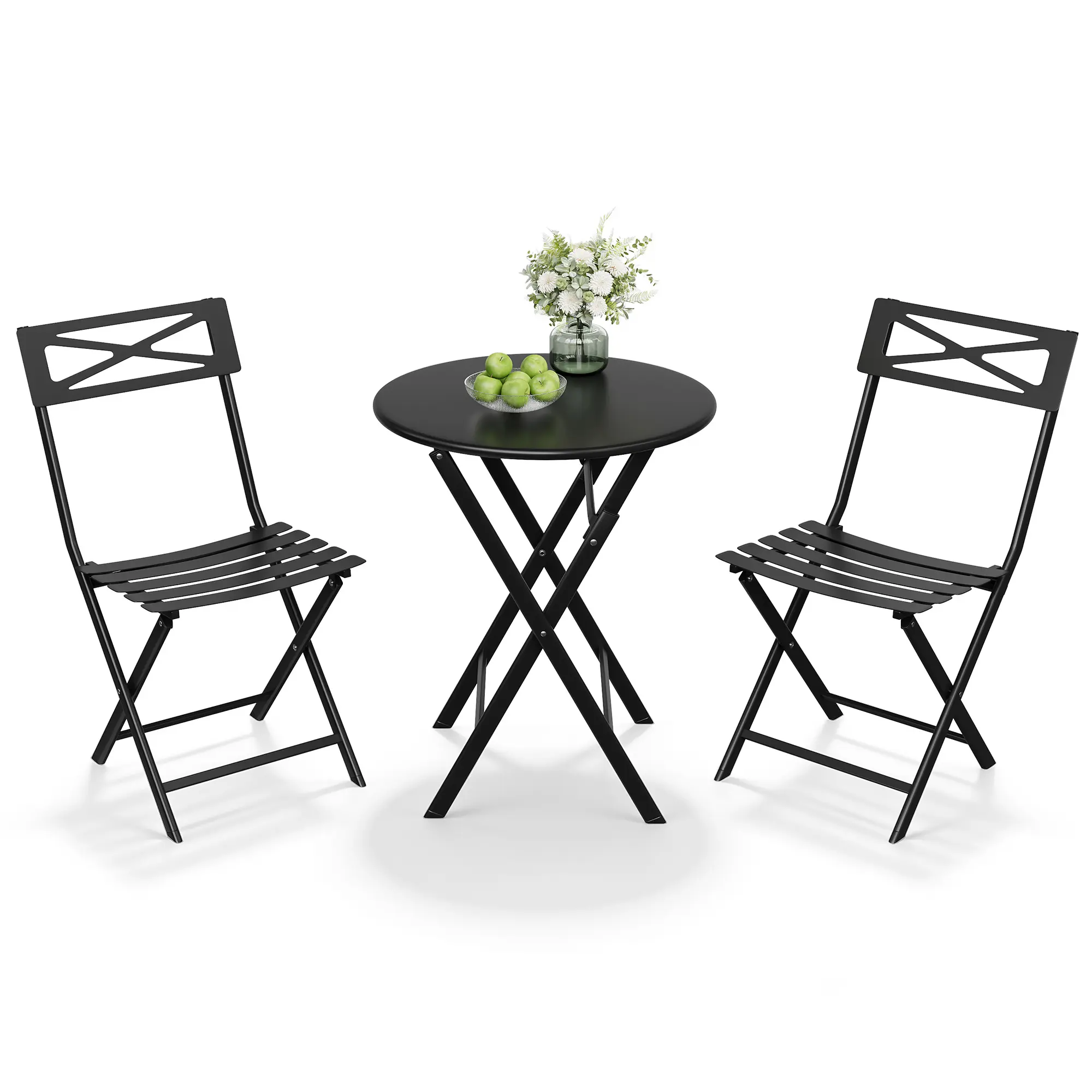 Weather-Resistant Folding Bistro Set 3-Piece Outdoor Patio Furniture with Steel Table and 2 Chairs - Space-Saving collapsible Garden and Balcony Set