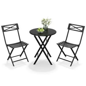 3-Piece Space-Saving Folding Bistro Set - Outdoor Patio Furniture with 2 Collapsible Chairs & Table - Durable Metal Construction for Garden, Balcony, or Lawn