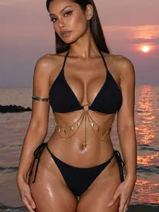 2-Piece Burgundy Purple Halter Bikini Set - Sexy Summer Beachwear & Resort