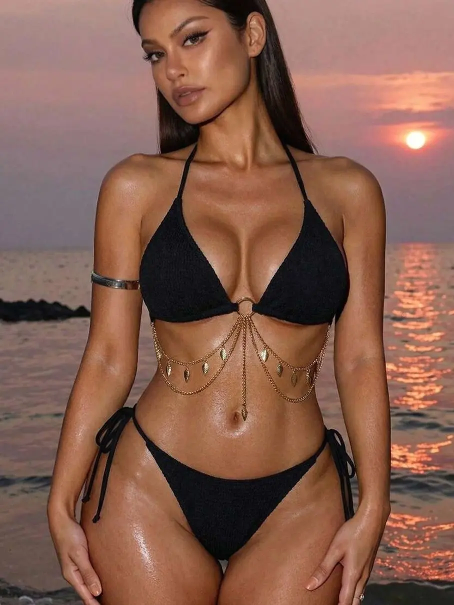 2-Piece Burgundy Purple Halter Bikini Set - Sexy Summer Beachwear & Resort