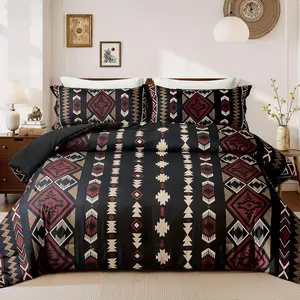 Queen Comforter Set – 3 Piece Black Red Boho Aztec Bedding, Southwestern Style Comforter Sets, Soft Lightweight Comforter for All, 1 Comforter & 2 Pillow Shams
