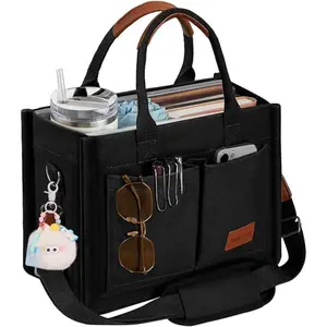 Canvas Tote Bag for Women with Zipper – Multi Compartment Shoulder Tote Purse with Structured Bottom Support