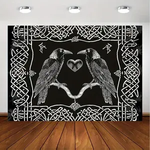 Mystical Raven Tapestry - Norse Viking Inspired, Black & White Wall Hanging For Bedroom, Living Room, Dorm Decor - Polyester, Multiple Sizes Available Home Decoration Design Art