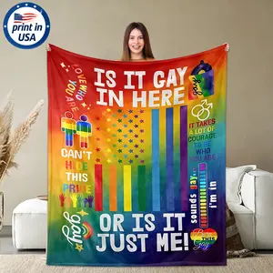 Rainbow Pride Themed Flannel Throw Blanket 280GSM Ultra Soft Cozy Warm Blanket for Friends Couples Gift Bed Sofa Car Travel Camping LGBTQ Gift Pride Month Birthday Holiday