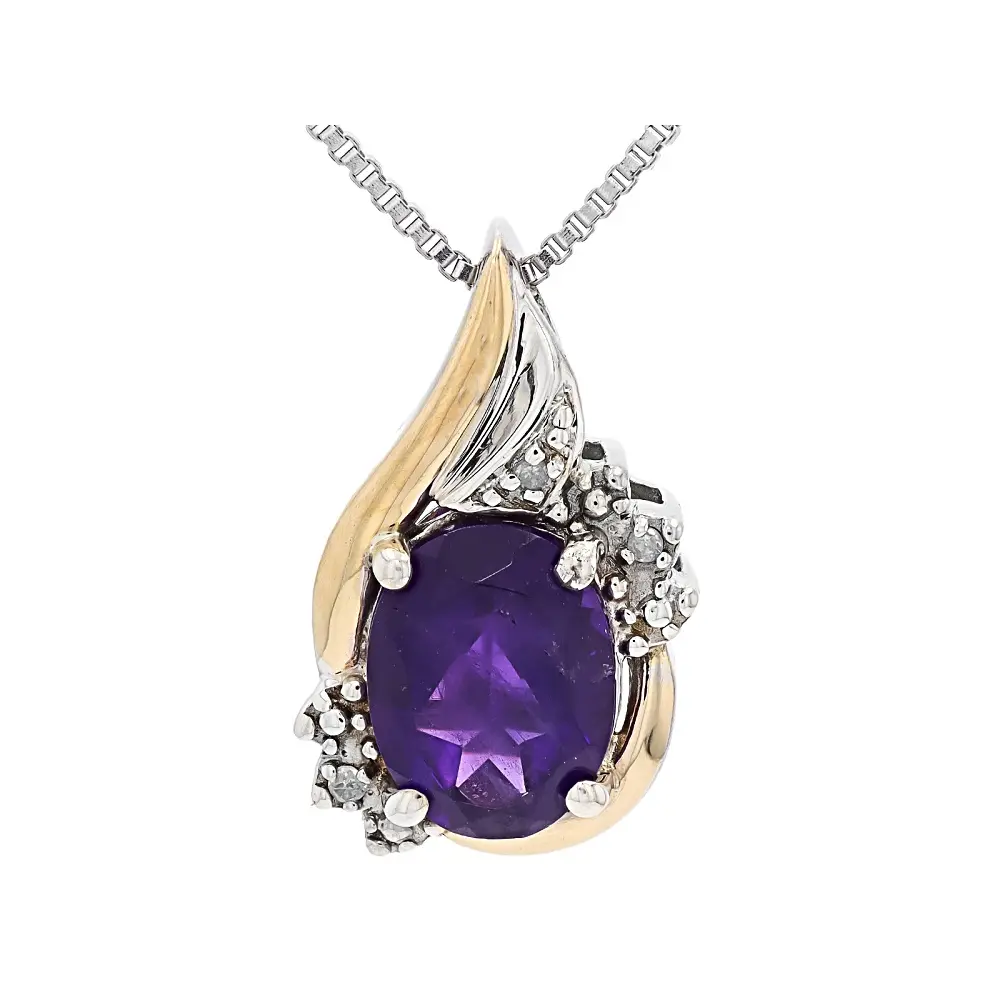 JTV Purple Amethyst Rhodium and 10k Yellow Gold Over Sterling Silver Pendant with Chain 1.06ct