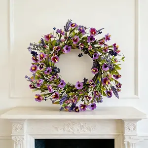 Spring Flower Wreath, Hanging Flowers, Wildflower Lavender and Blueberry, Farmhouse Style Porch Decor, Living Room and Easter Decoration