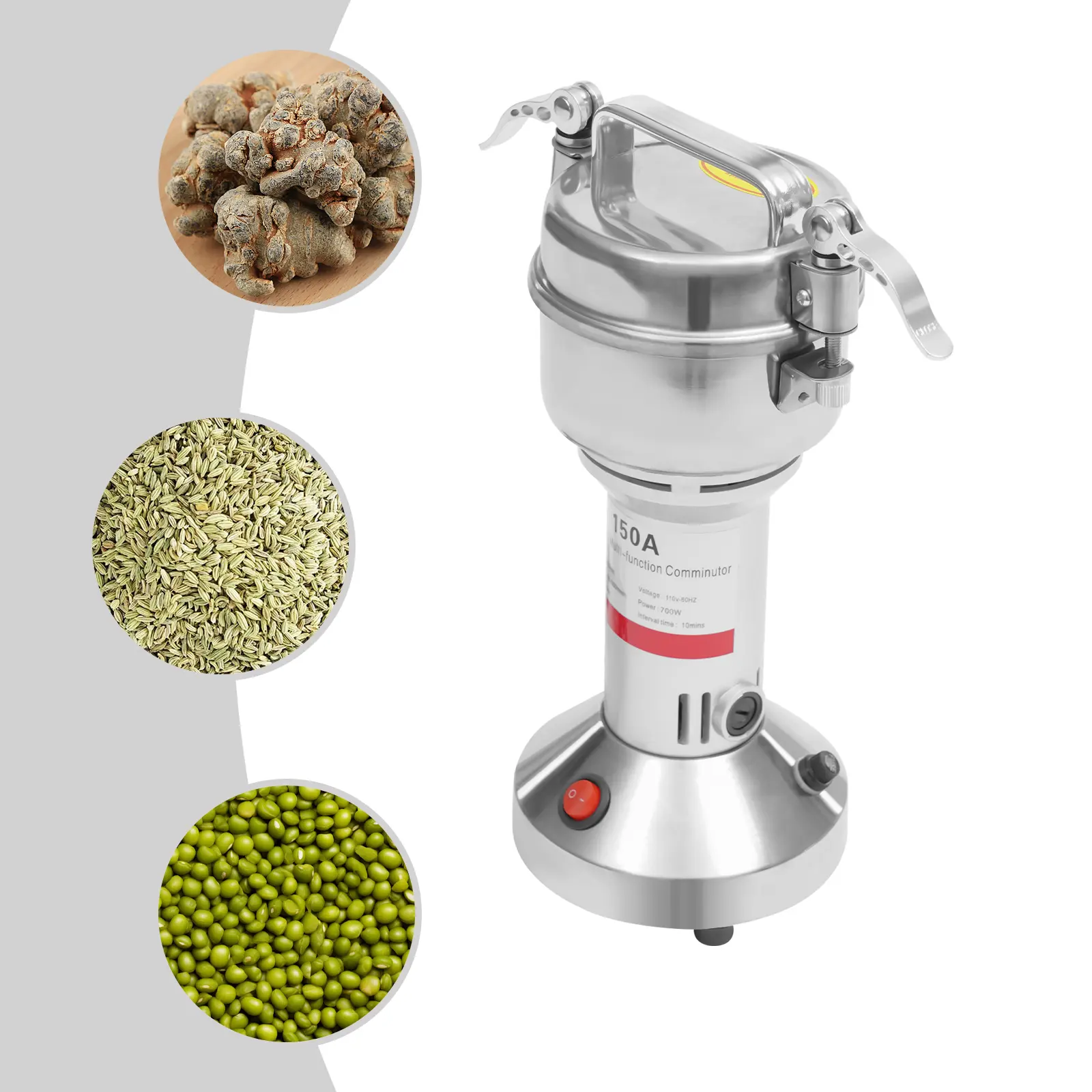 Premium Electric Grain Grinder - 110V 60Hz High Power Automatic Mill, 28000r/min Pure Copper Motor, Sharp Blades, 430 Stainless Steel Body, Small Capacity (150g/0.33lbs), 1.9kg/4.19lbs 1.2m Compact Home Kitchen Seasoning Utensil, Easy to Use & Clean, Rice