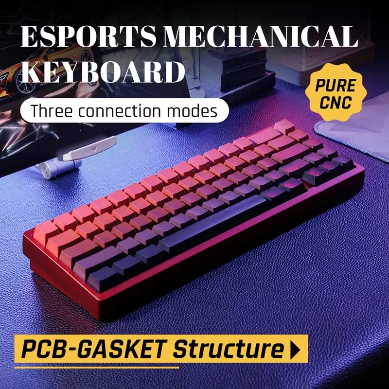 67 Keys Premium CNC Aluminum Alloy Mechanical Keyboard, PCB-Gasket Mount Tri-Mode 2.4G Wireless Bluetooth Wired Custom HIFI Gaming Keyboard, 67% Layout Unique Aluminum Block Esports  Luxury Desk Setup Accessory for Gamers & Keyboard Enthusiasts