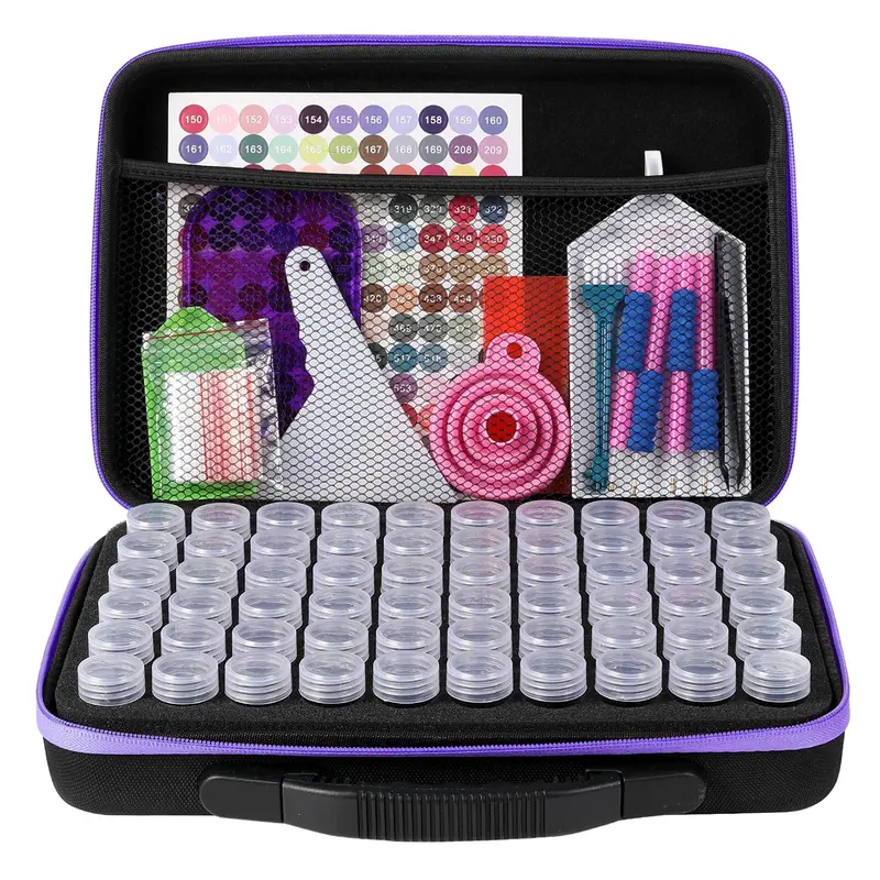 60 Slot 5D Diamond Arts Painting Storage Container Craft Gift, 1 Set Portable Diamond Arts Painting Organizer Case for 5D Diamond Beads Jewelry Rings, Diamond Art Tools