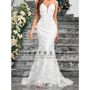 Sleeveless V Neck Sequined Mermaid White Wedding Dress Backless Floor Length Evening Prom Gown dress Womenswear Comfort wedding guest dresses Bride Workwear wedding guest dresses graduationdress