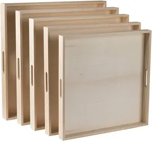 Wooden Square Nested Serving Trays Large 5 Piece Set