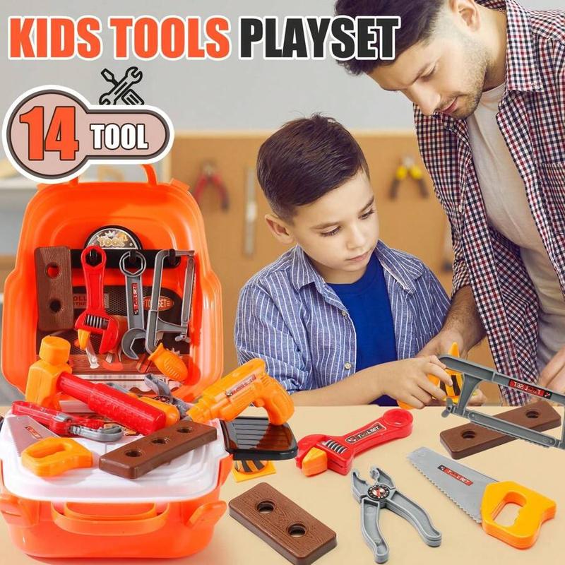 NETNEW 21PCS Kids Tool Set - Toddler Construction Tools With Toolbox & Electronic Drill, Pretend Play Set For Boys And Girls Aged 3-7, Birthday Gift For 3-6 Year Olds