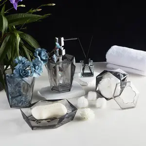 Locco Decor Bathroom Vanity Accessory Set Clear Acrylic Modern Design Tumblr, Soap Dispenser, Soap Dish, Toothbrush Holder