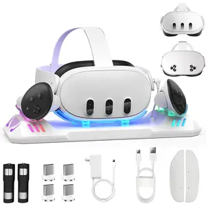 Dock for Meta Quest 3S/Quest 3,   Station for Oculus Quest 3 VR Headset & Controllers, with 2 Rechargeable 2100mAh , USB-C Charger and , Supports LED