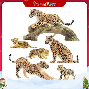 Toymany 7PCS Jaguars Figurines with Jaguars Cub and Tree Trunk, Realistic Jungle Animals Figures Family Playset, Educational Toy Cake Toppers