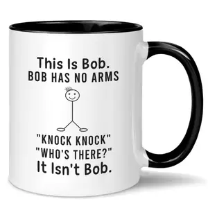 Funny Stickman Figure Ceramic Coffee Mug, Drinkware Cup, Bob Has No Arms Design, Perfect Gift for Men, Hilarious Birthday Present for Husband or Boyfriend, Ceramic Mugs